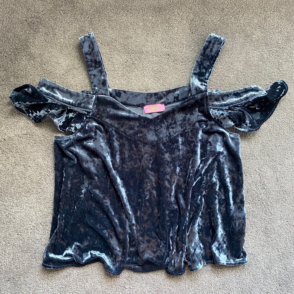 Blue Velvet Off The Shoulder Top